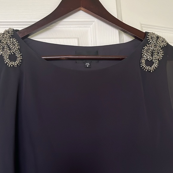 XSCAPE | Embellished Chiffon Overlay Jersey Dress Sz M - Picture 3 of 5
